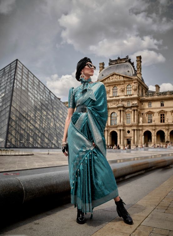 Picture of Exquisite Satin Weaving Silk Blue Saree