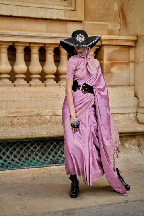 Picture of Superb Satin Weaving Silk Pink Saree