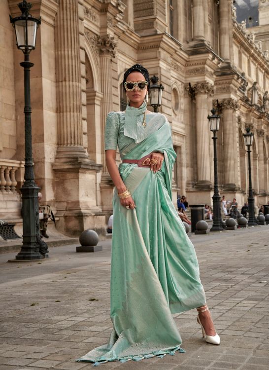 Picture of Ideal Satin Weaving Silk Mint Saree