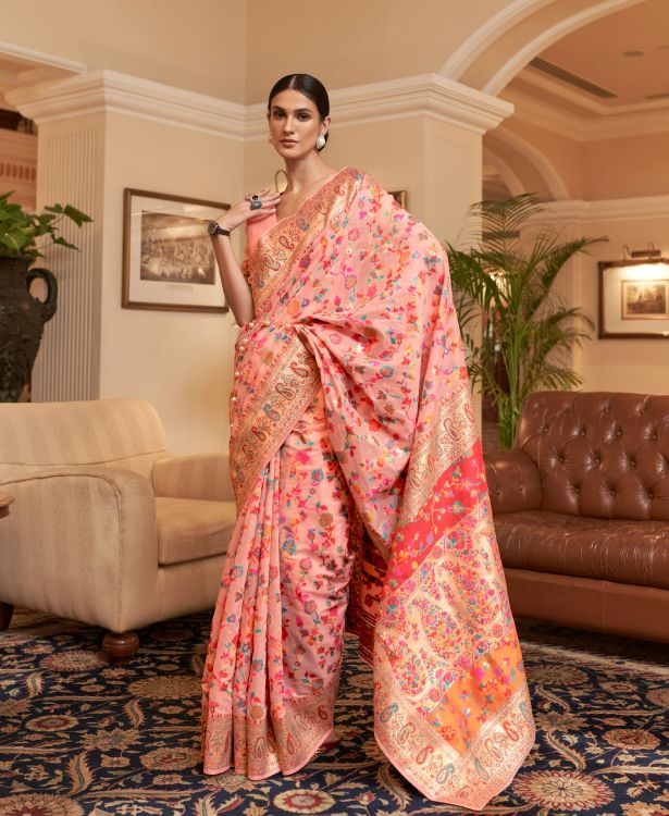 Picture of Good Looking Kashmiri Modal Peach Puff Saree