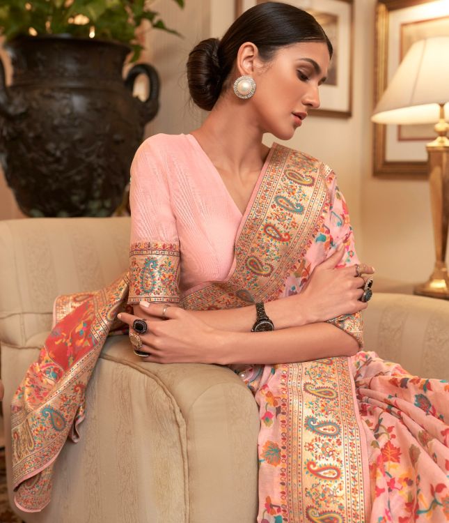 Picture of Good Looking Kashmiri Modal Peach Puff Saree