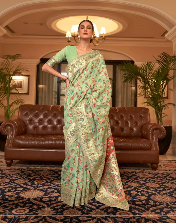Picture of Delightful Kashmiri Modal Light Green Saree