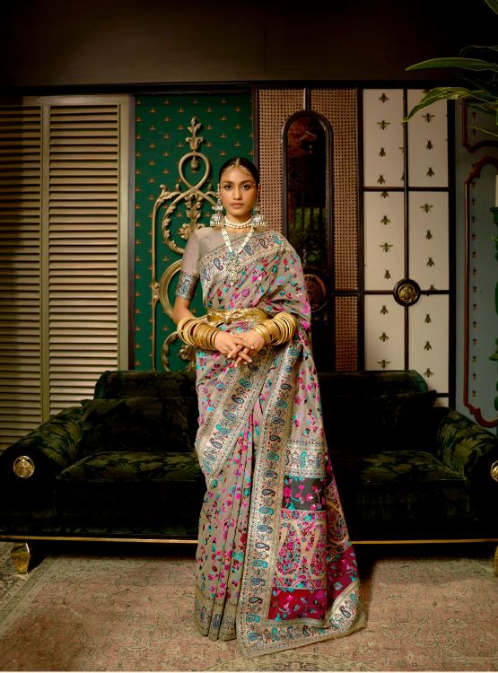 Picture of Shapely Kashmiri Modal Grey Saree