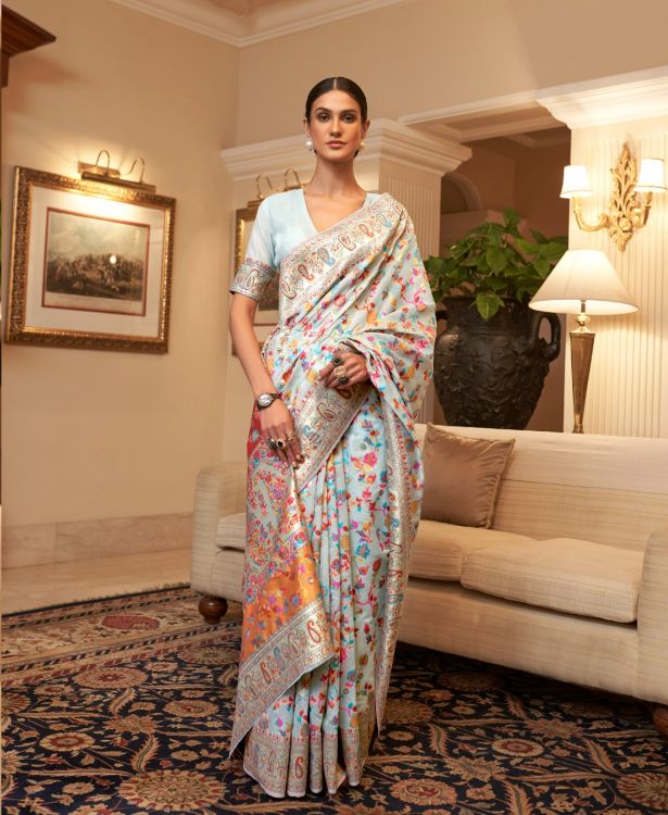 Picture of Delightful Kashmiri Modal Sky Blue Saree