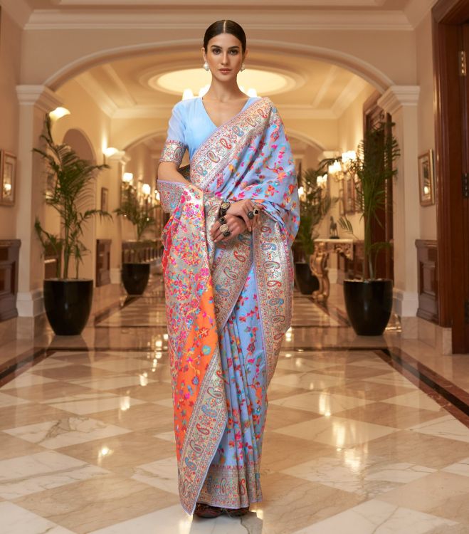 Picture of Enticing Kashmiri Modal Sky Blue Saree