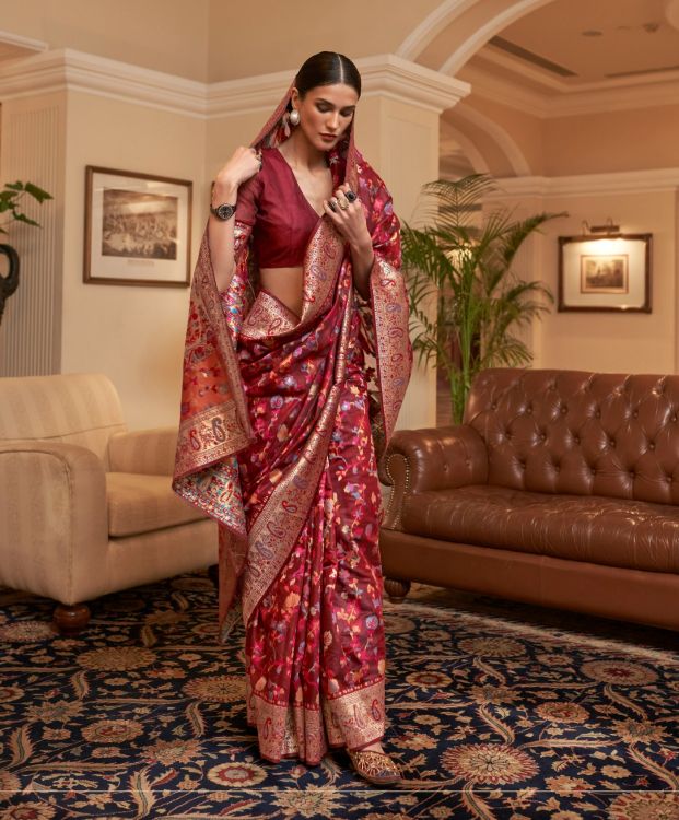 Picture of Bewitching Kashmiri Modal Maroon Saree