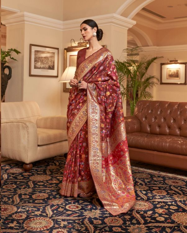 Picture of Bewitching Kashmiri Modal Maroon Saree