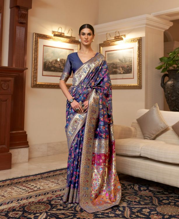 Picture of Stunning Kashmiri Modal Navy Blue Saree