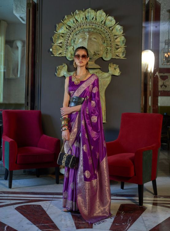 Picture of Fascinating Nylon Pure Satin Purple Saree