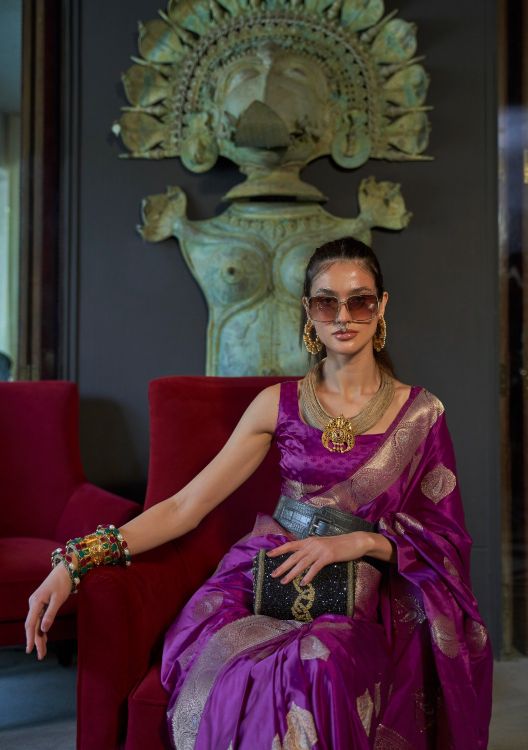 Picture of Fascinating Nylon Pure Satin Purple Saree