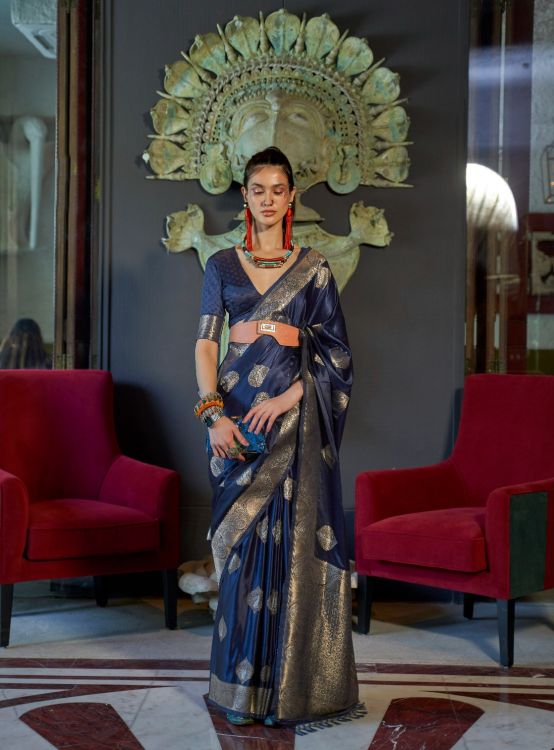 Picture of Beauteous Nylon Pure Satin Navy Blue Saree