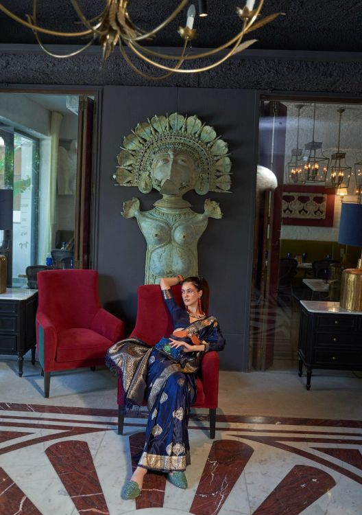 Picture of Beauteous Nylon Pure Satin Navy Blue Saree