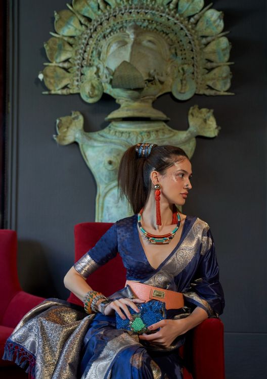 Picture of Beauteous Nylon Pure Satin Navy Blue Saree