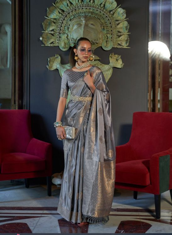 Picture of Sightly Nylon Pure Satin Grey Saree
