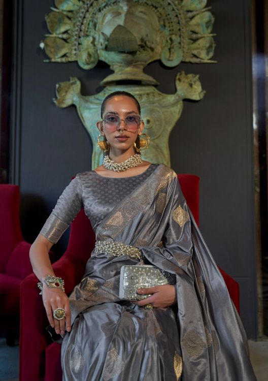 Picture of Sightly Nylon Pure Satin Grey Saree