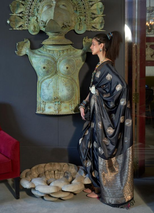 Picture of Sublime Nylon Pure Satin Black Saree