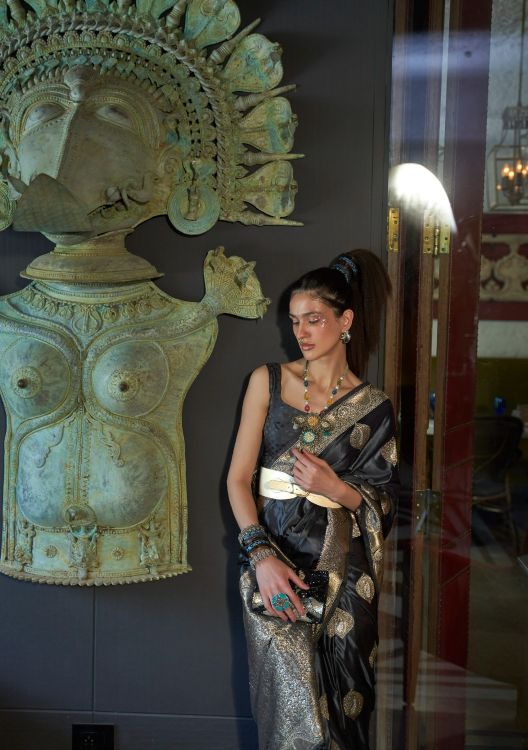 Picture of Sublime Nylon Pure Satin Black Saree