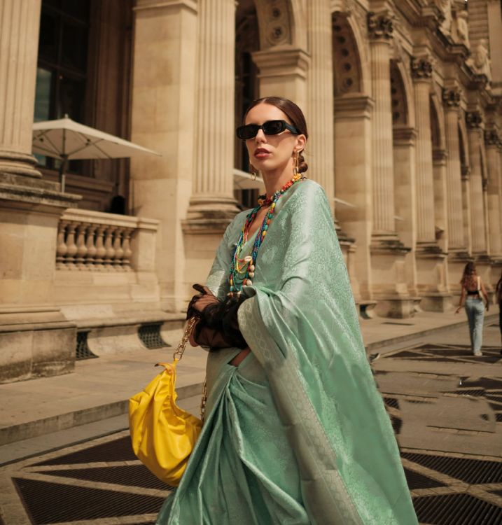 Picture of Bewitching Handloom Weaving Satin Silk Mint  Saree