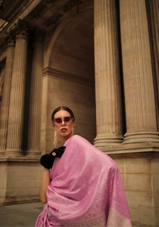 Picture of Bewitching Handloom Weaving Satin Silk Pink Saree