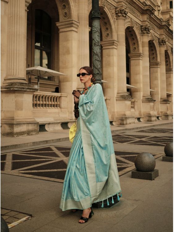 Picture of Radiant Handloom Weaving Satin Silk Sky Blue Saree