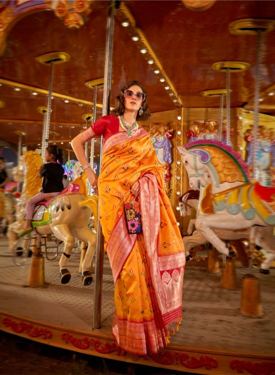 Picture of Resplendent Handloom Weaving Silk Mustard Saree
