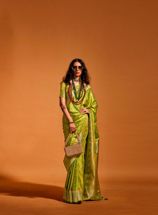 Picture of Stunning Pure Satin Silk Green Saree