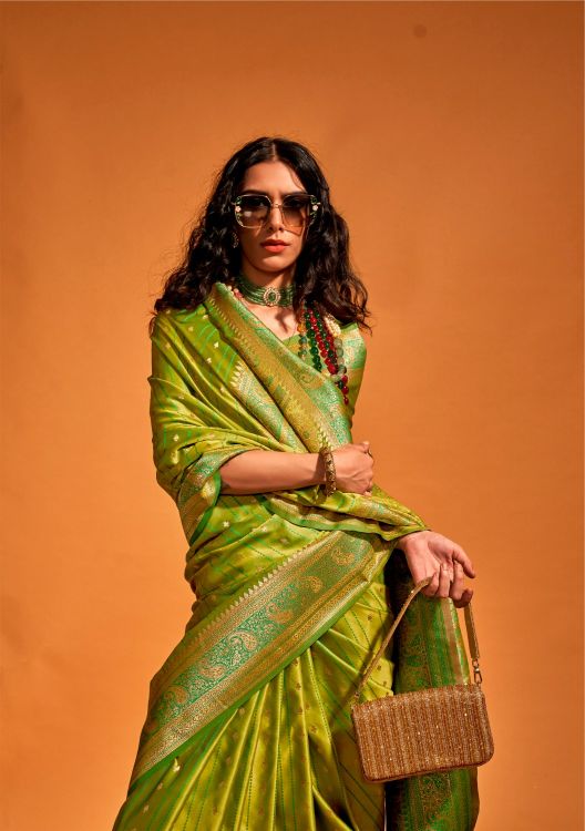 Picture of Stunning Pure Satin Silk Green Saree