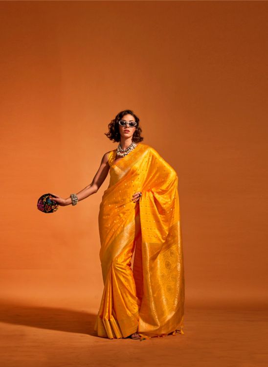 Picture of Grand Pure Satin Silk Mustard Saree
