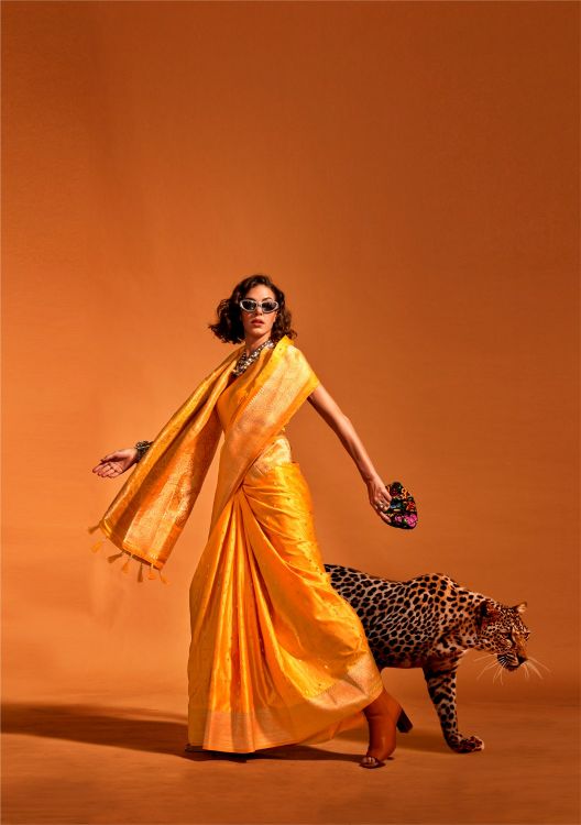 Picture of Grand Pure Satin Silk Mustard Saree