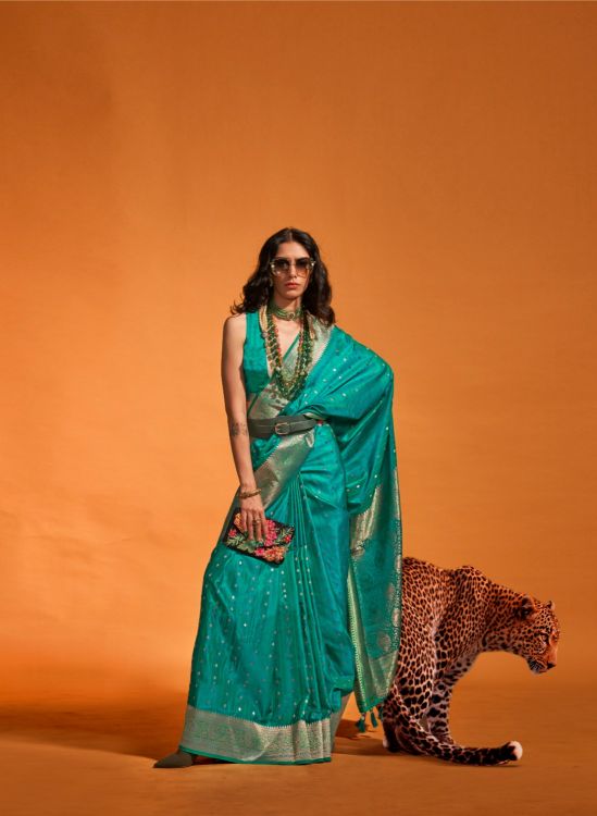 Picture of Statuesque Pure Satin Silk Mint Saree