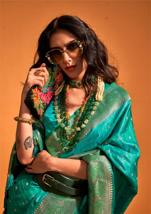 Picture of Statuesque Pure Satin Silk Mint Saree