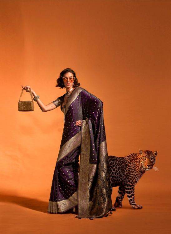 Picture of Radiant Pure Satin Silk Purple Saree