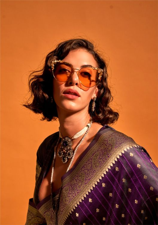 Picture of Radiant Pure Satin Silk Purple Saree