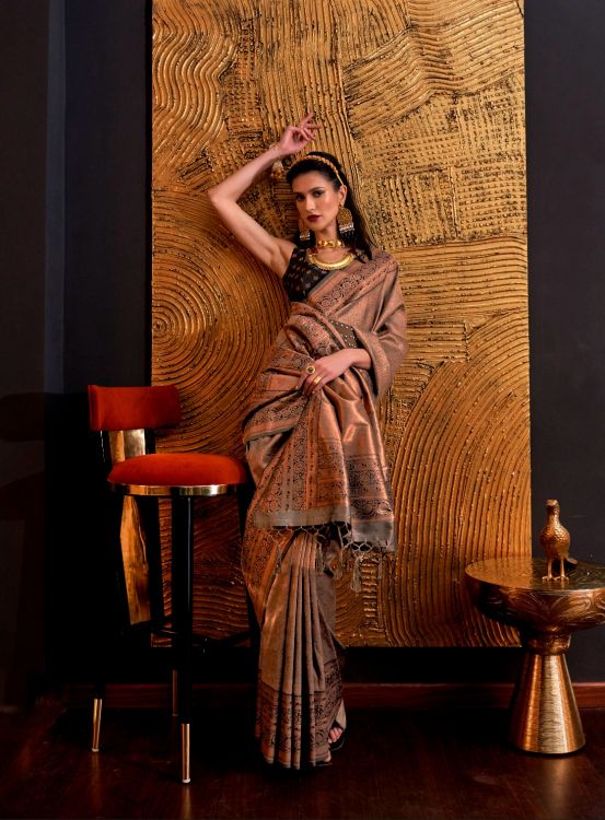 Picture of Marvelous Weaving Silk Brown Saree