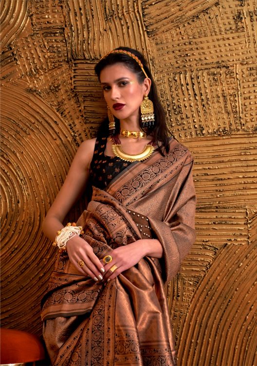 Picture of Marvelous Weaving Silk Brown Saree