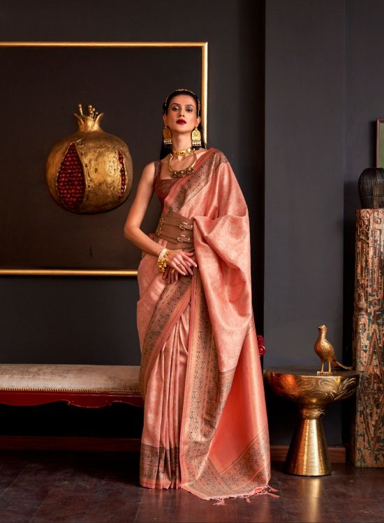 Picture of Magnificent Weaving Silk Peach Puff Saree