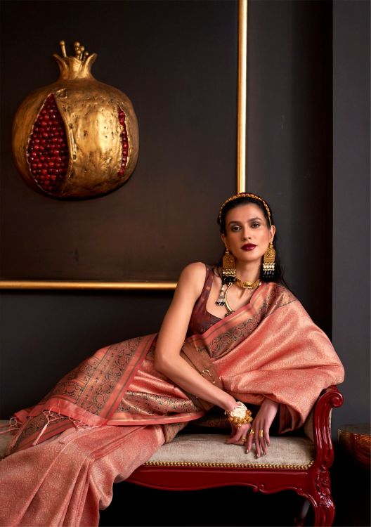 Picture of Magnificent Weaving Silk Peach Puff Saree
