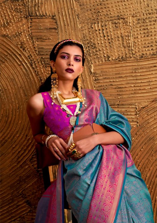 Picture of Magnificent Weaving Silk Blue Saree