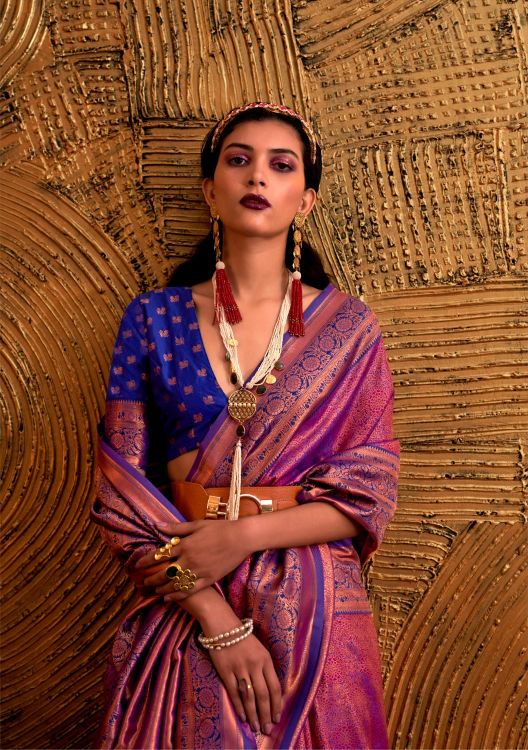 Picture of Pretty Weaving Silk Purple Saree