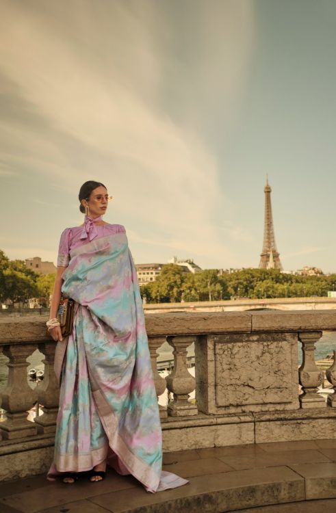 Picture of Stunning Satin Handloom Weaving Multi Saree