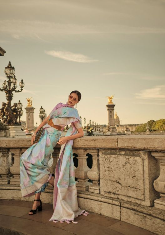 Picture of Stunning Satin Handloom Weaving Multi Saree