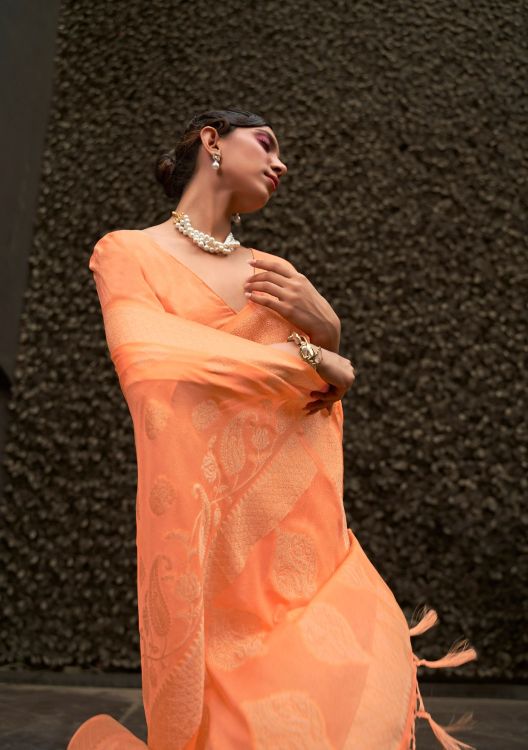 Picture of Ideal Nylon Chiffon Peach Puff Saree