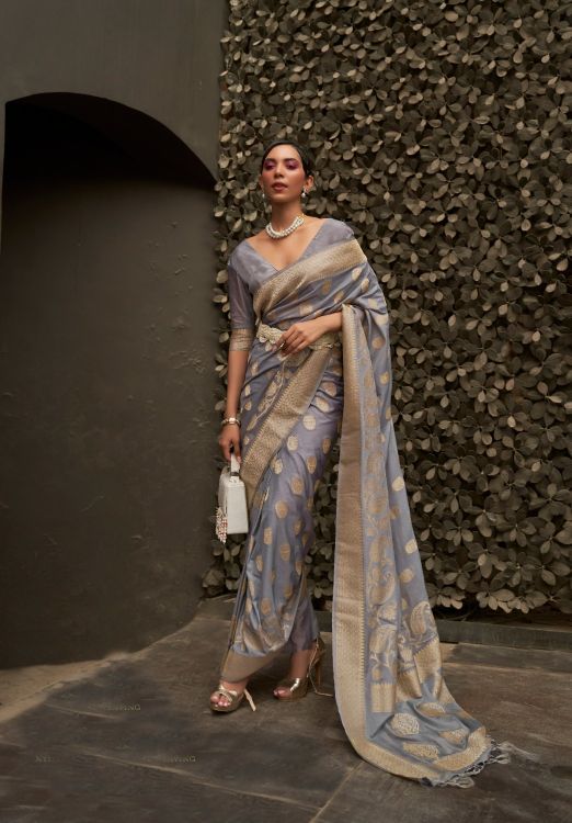 Picture of Elegant Nylon Chiffon Grey Saree