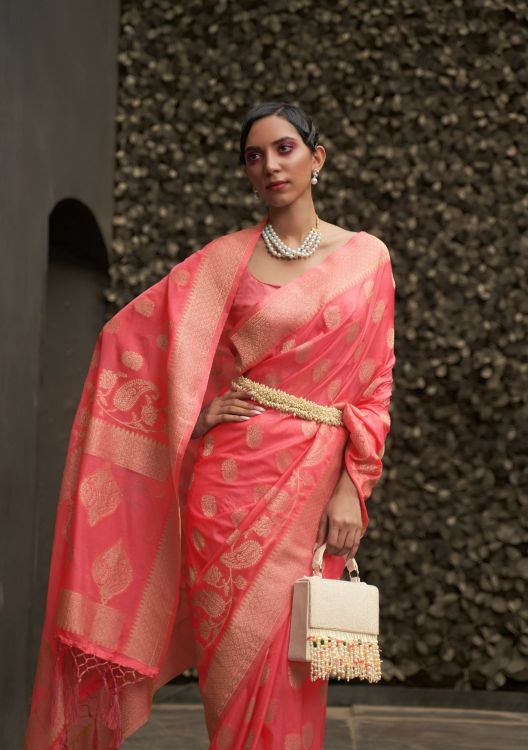 Picture of Lovely Nylon Chiffon Pink Saree
