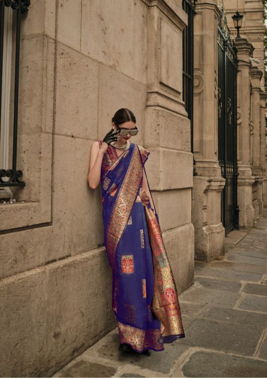 Picture of Charming Kashmiri Silk Blue Saree