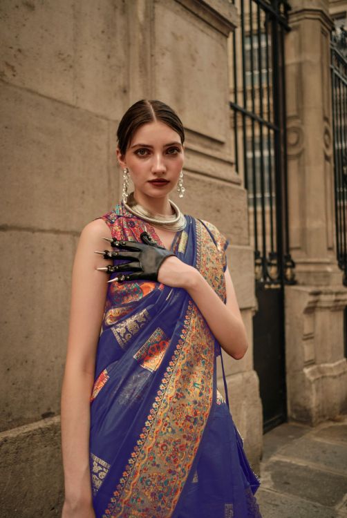 Picture of Charming Kashmiri Silk Blue Saree