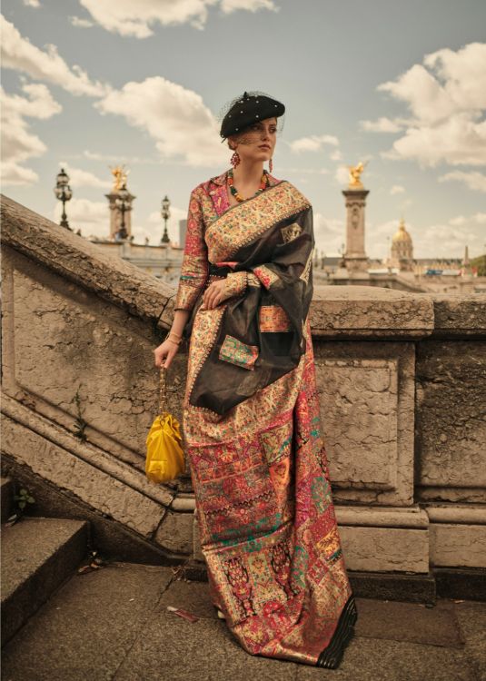 Picture of Wonderful Kashmiri Silk Black Saree