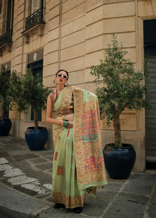 Picture of Beautiful Kashmiri Silk Light Green Saree