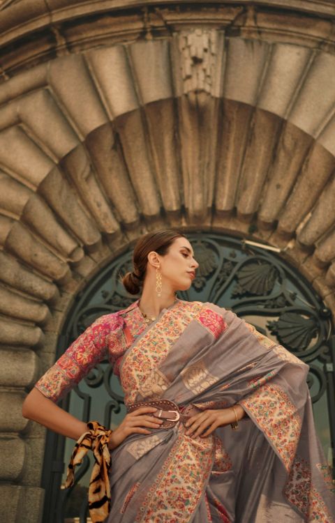 Picture of Taking Kashmiri Silk Grey Saree