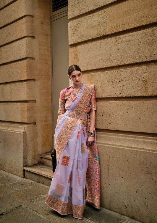 Picture of Pleasing Kashmiri Silk Lavender Saree